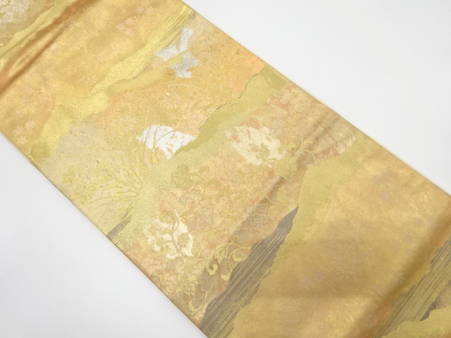 アンティーク　引箔　遠山に花唐草模様織り出し袋帯（材料）